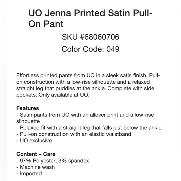 NWOT Urban Outfitters Jenna Printed Satin Pull-On Pants Medium Blue Multi - Picture 5 of 11